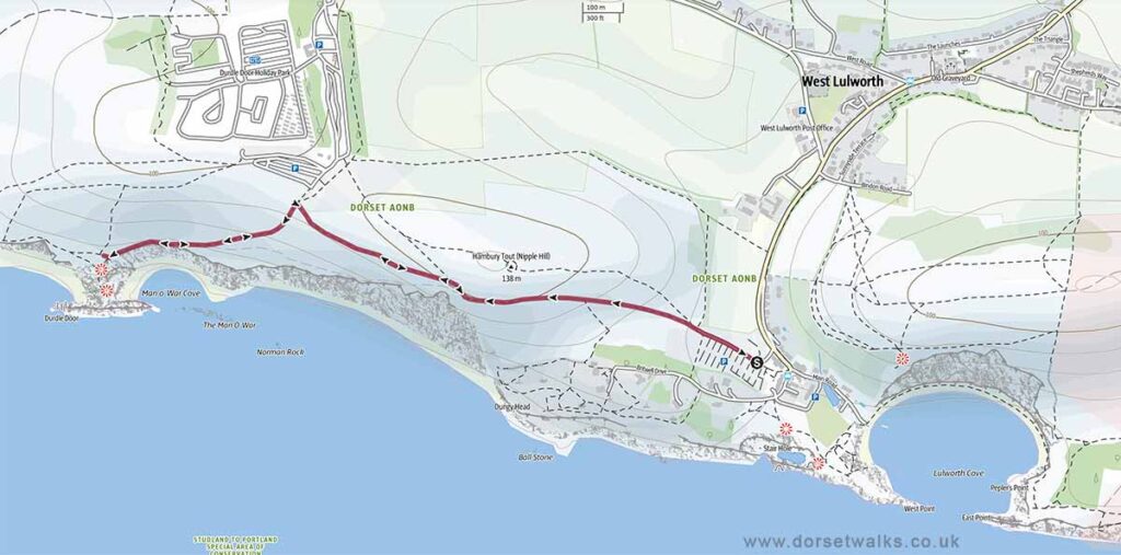 Lulworth Cove to Durdle Door Walk map (2.1 miles)