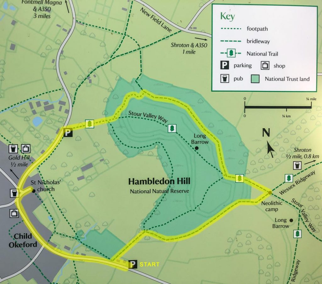 Hambledon Hill Map showing the route of the walk
