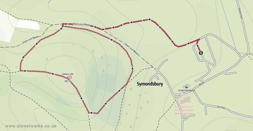 Colmers Hill Walk Map 1.6 miles circular