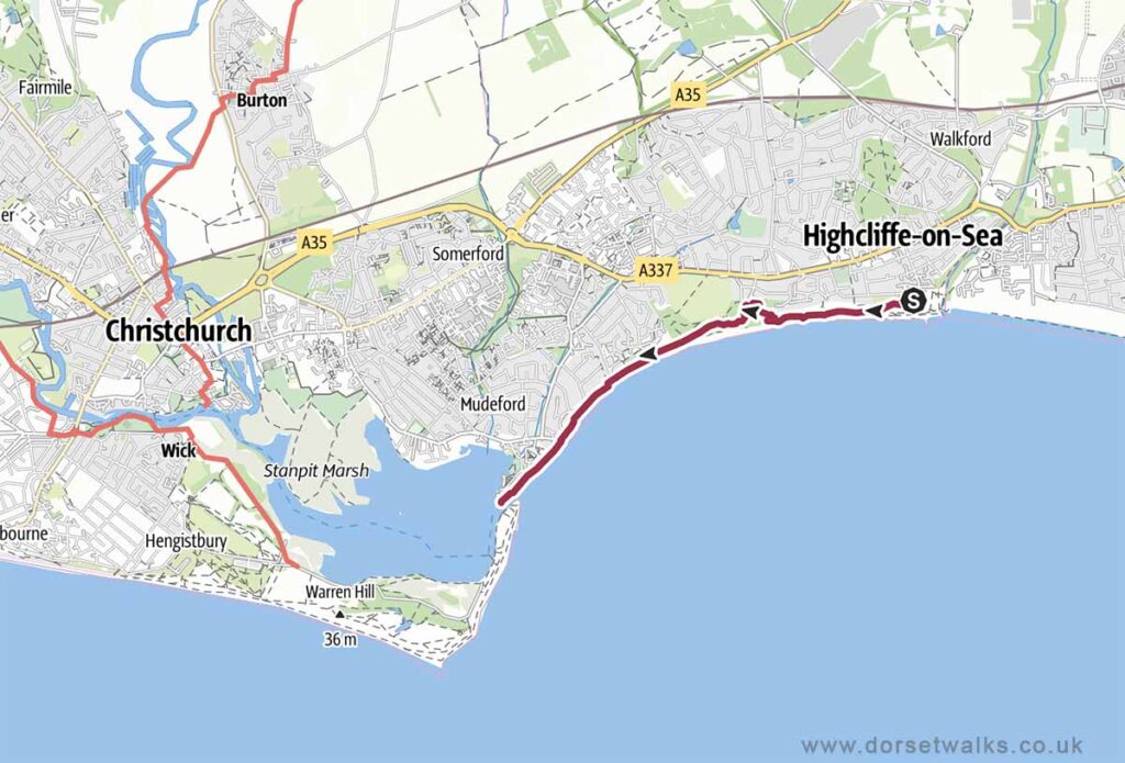 Highcliffe to Mudeford Quay Walk map