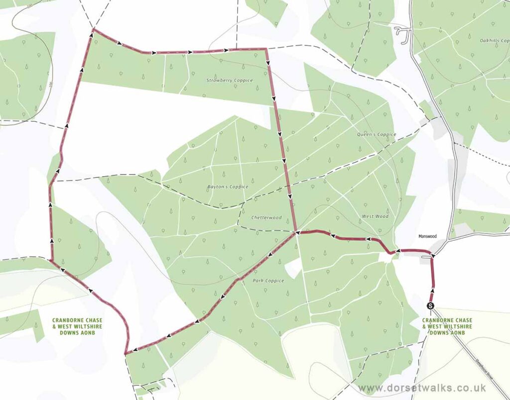 Manswood Circular Walk map 3.5 miles 