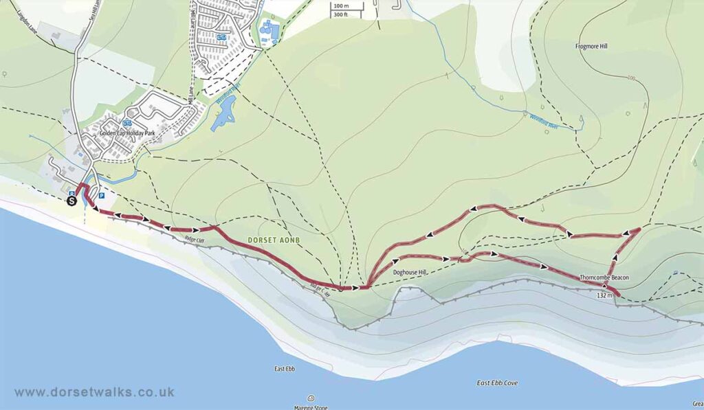 Seatown to Doghouse Hill and Thorncombe Beacon Walk map