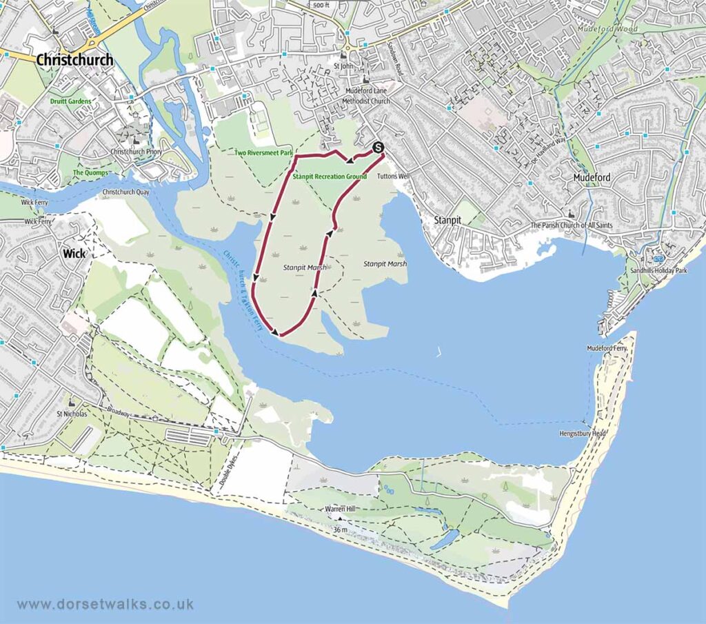 Map of Christchurch Harbour showing the Stanpit Marsh Walk