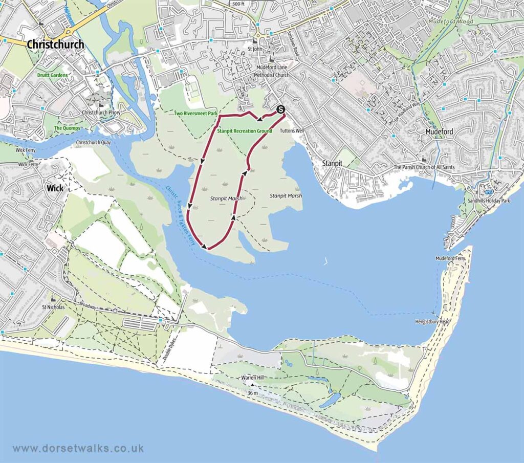 Stanpit Marsh Walk map 1.6 miles