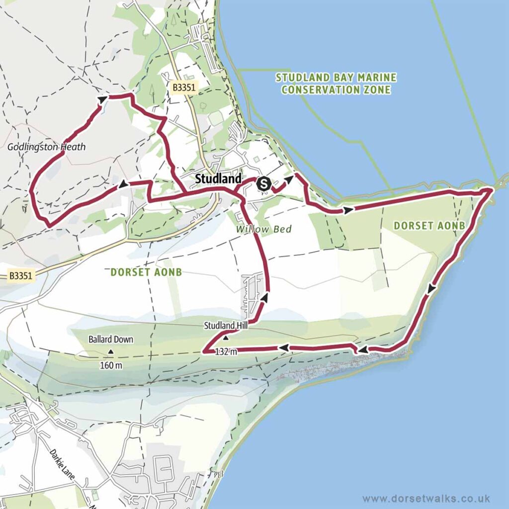 Studland to Old Harry Rocks and Agglestone Walk map 6.7 miles circular