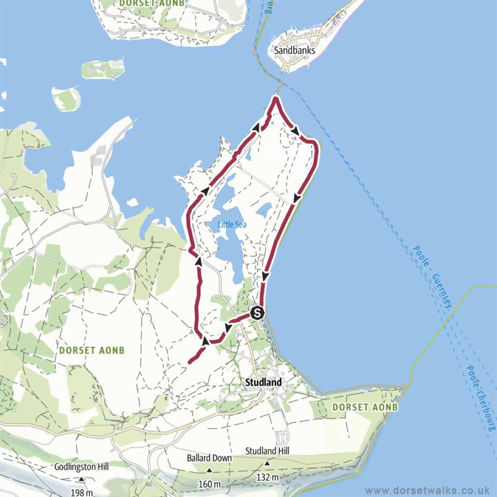 Studland to South Haven Point Walk map (via the Agglestone Rock) 6 miles circular