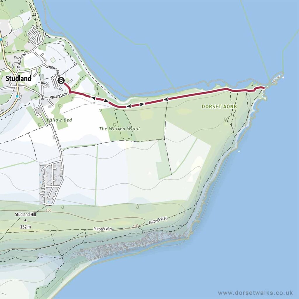 Studland to Old Harry Rocks Express Walk map 2.2 miles there and back