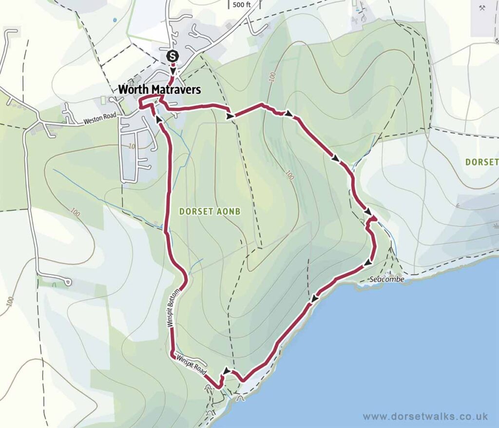 Worth Matravers to Seacombe and Winspit Walk map (2.9 miles)