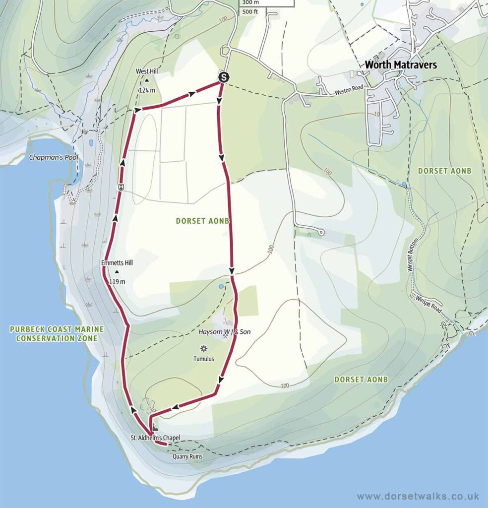 Worth Matravers to St Aldhelms Head and Chapman's Pool Walk map
