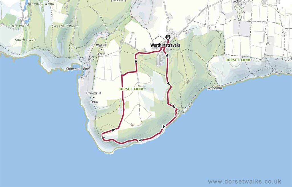 Worth Matravers to Winspit and St Aldhelms Head Walk map (4.4 miles)