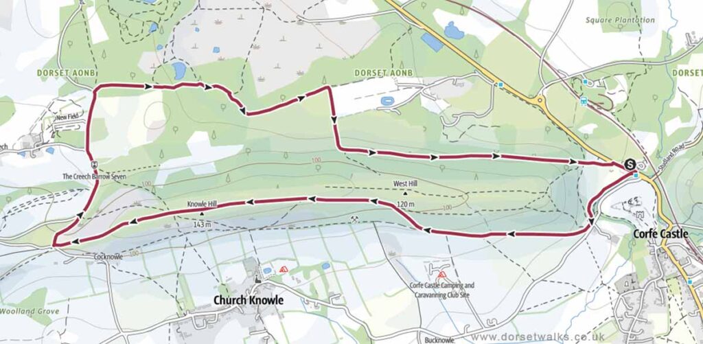 Corfe Castle Purbeck Ridgeway Walk Map