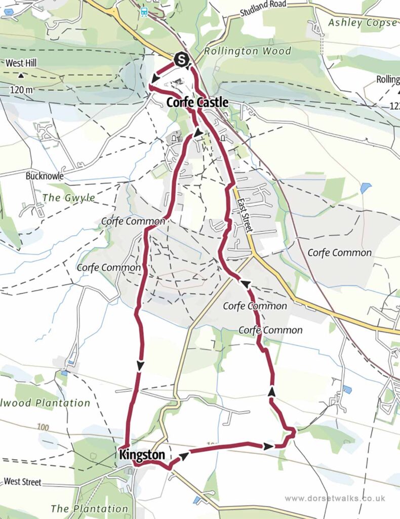 Corfe Castle to Kingston Walk Map
