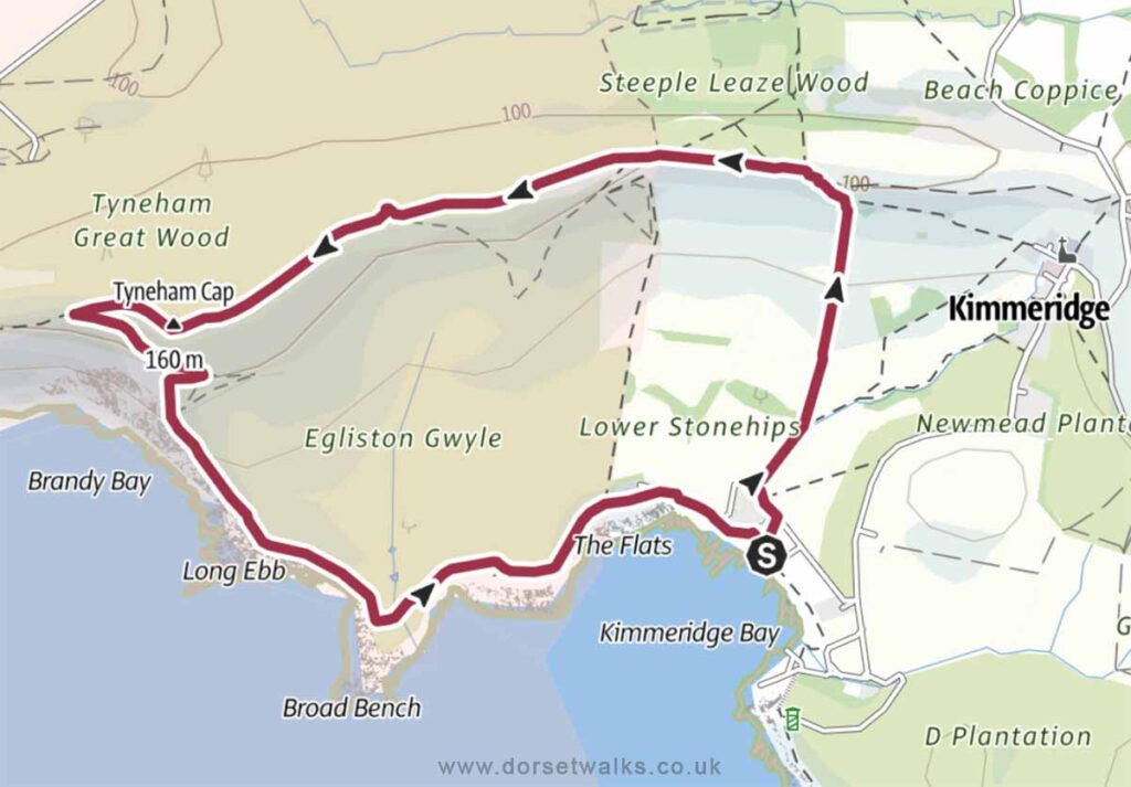Kimmeridge Bay to Tyneham Cap Walk Map 3.9 miles circular