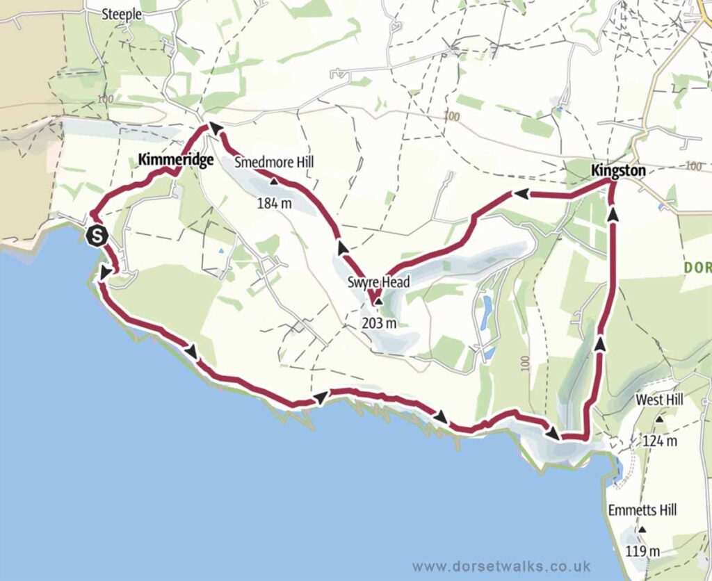 Kimmeridge Bay to Chapmans Pool Walk Map 9.4 miles circular