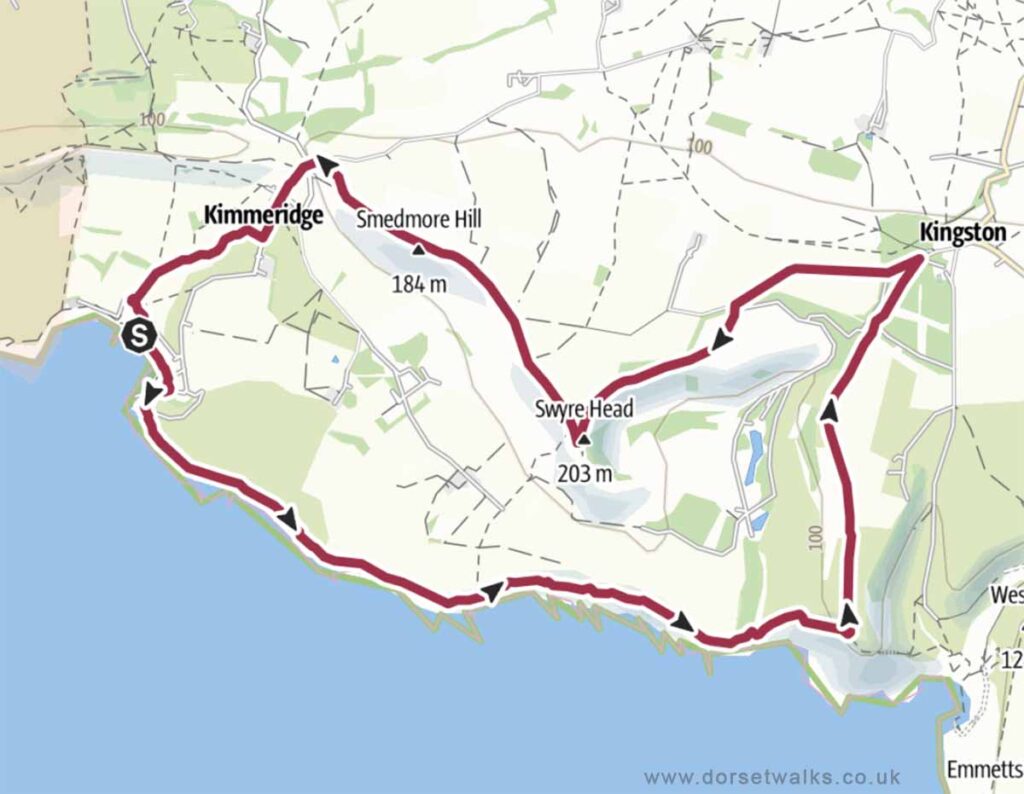 Kimmeridge Bay to Houns-tout Walk Map 9 miles circular