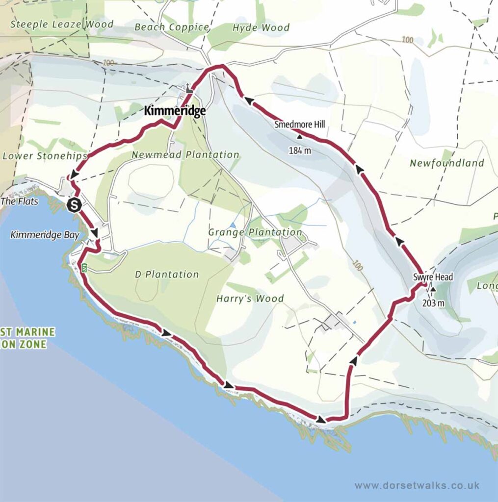 Kimmeridge Bay to Swyre Head Walk Map 5.2 miles circular