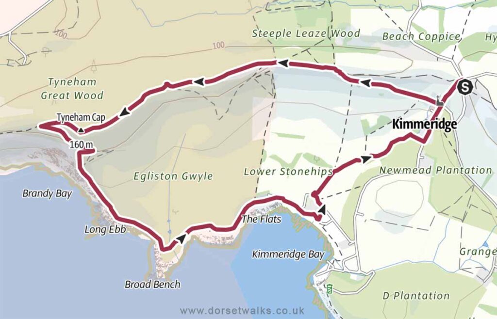 Kimmeridge Village to Tyneham Cap Walk Map 4.9 miles circular