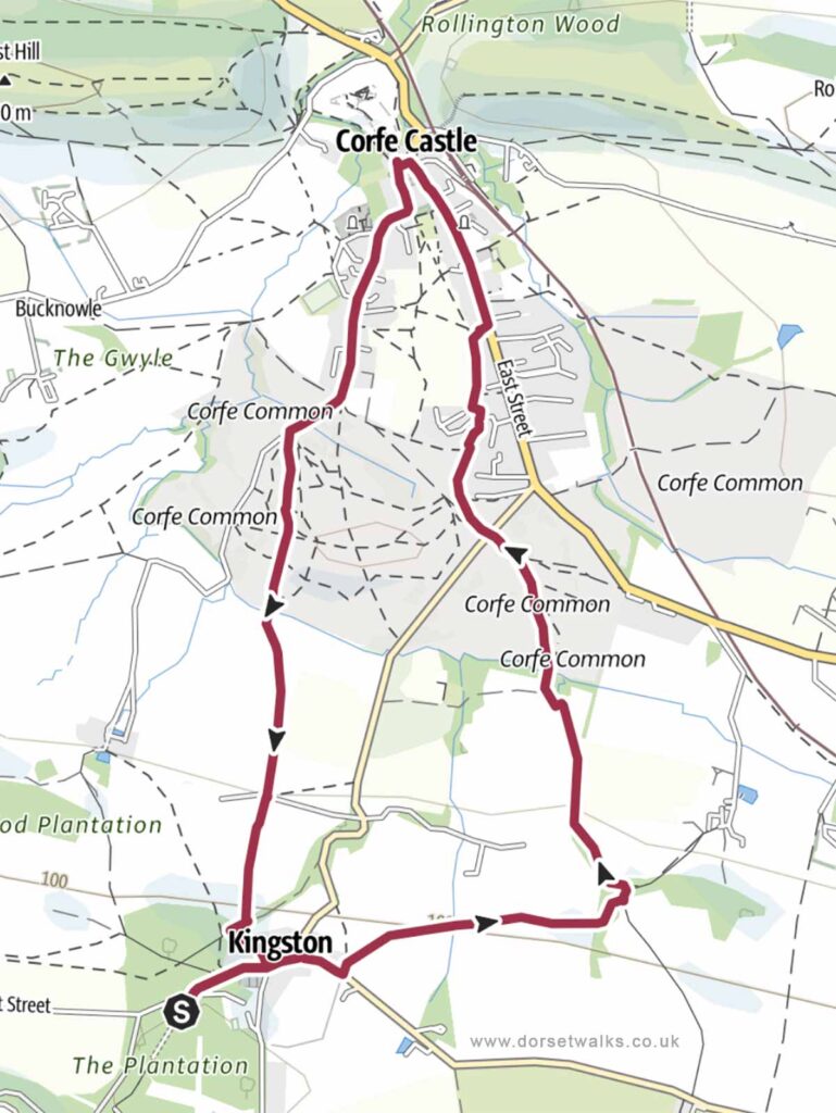 Kingston to Corfe Castle Walk Map
