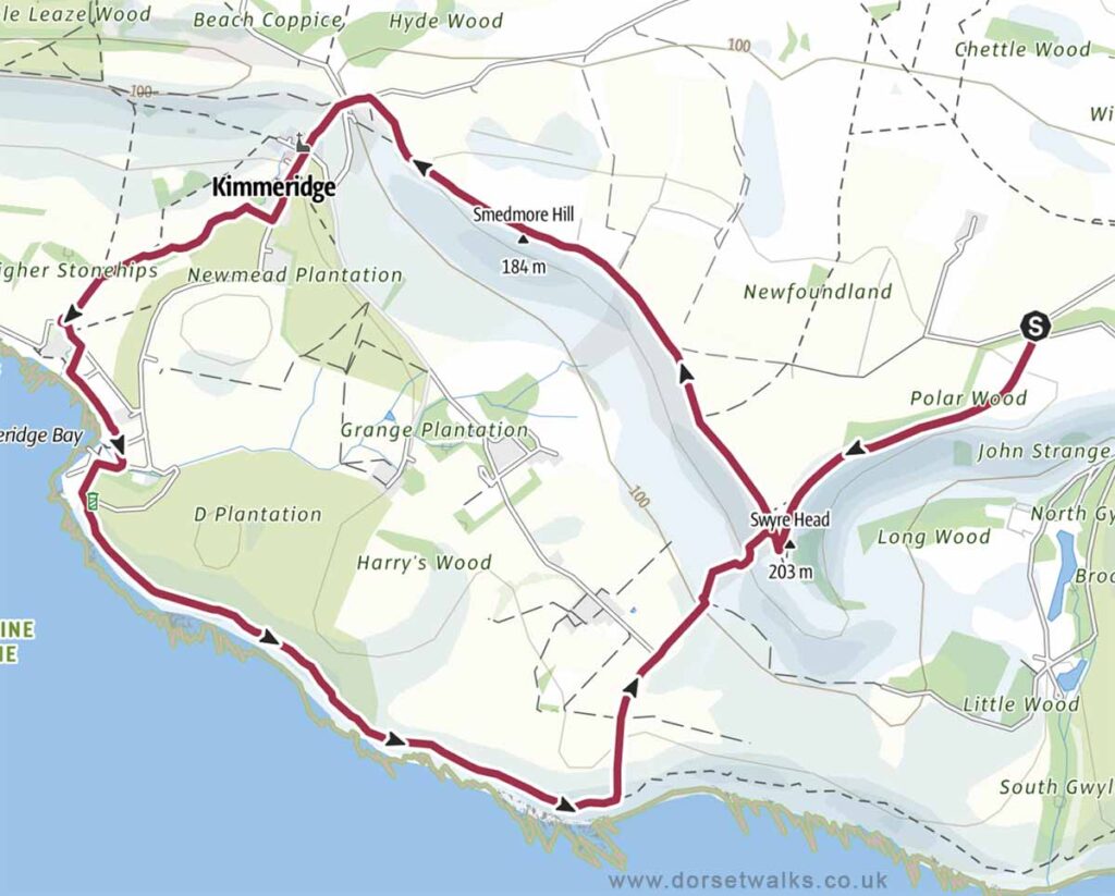Kingston to Swyre Head and Kimmeridge Walk Map