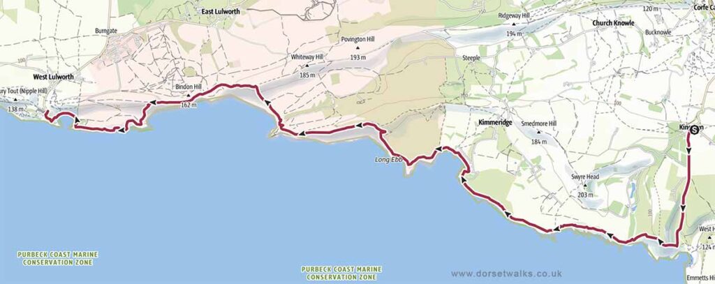 Kingston to Lulworth Cove SWCP Walk Map