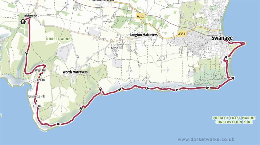 Kingston to Swanage SWCP Walk Map