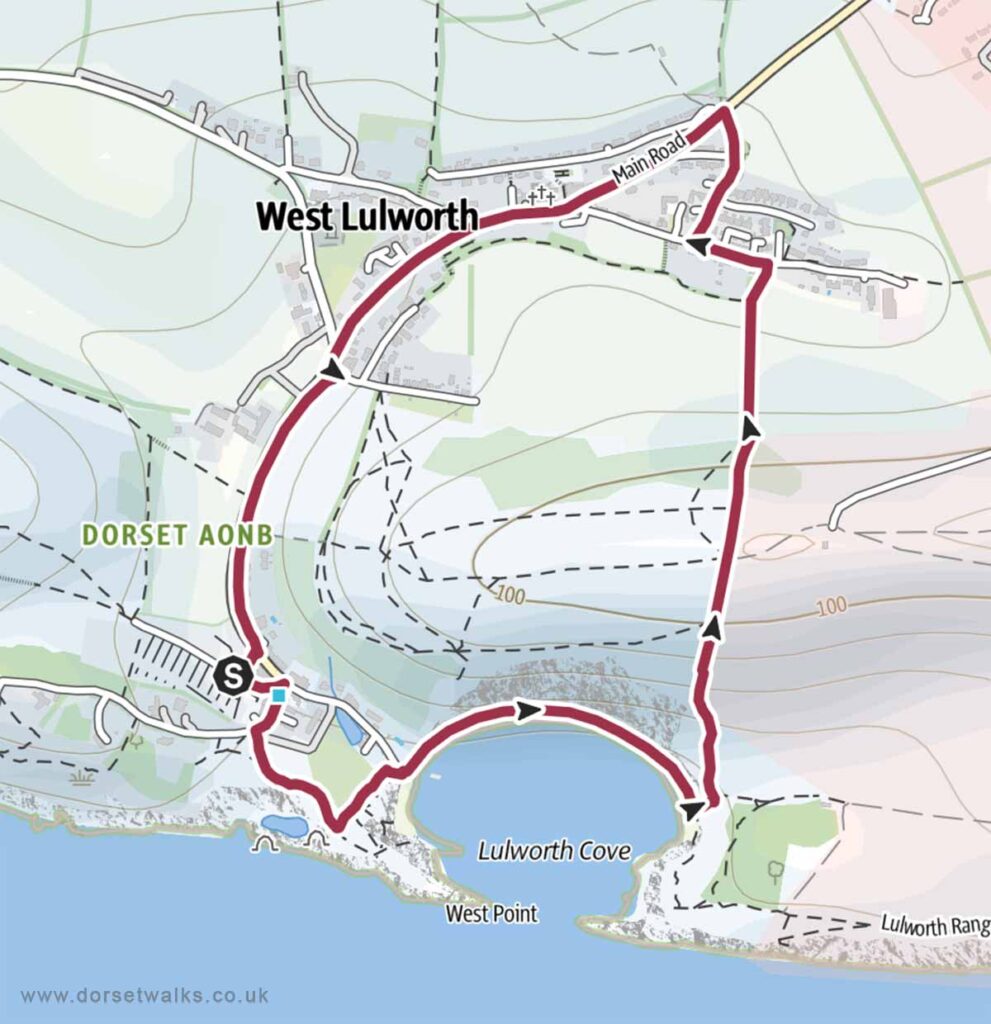 Lulworth Cove Beach and West Lulworth Village Circular Walk Map