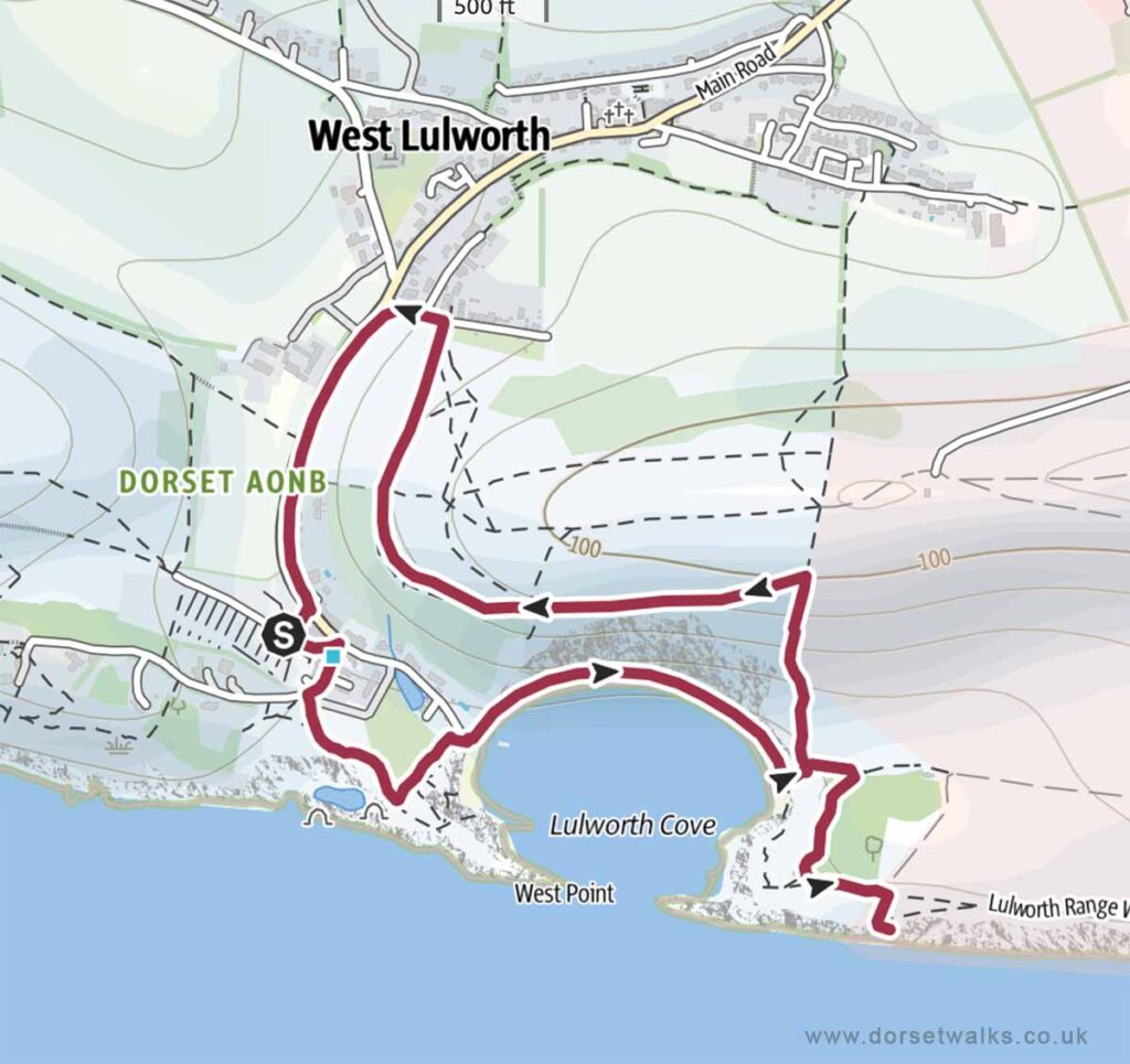 Lulworth Cove to the Fossil Forest Walk Map