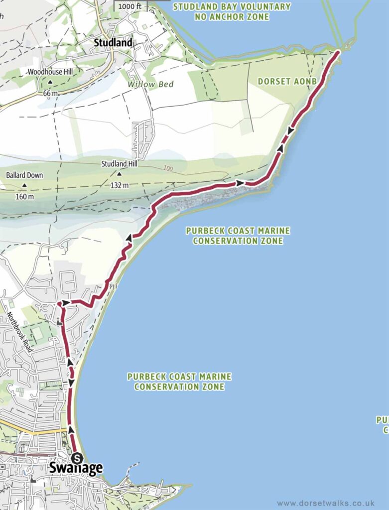 Swanage to Old Harry Rocks Walk Map 6.5 miles
