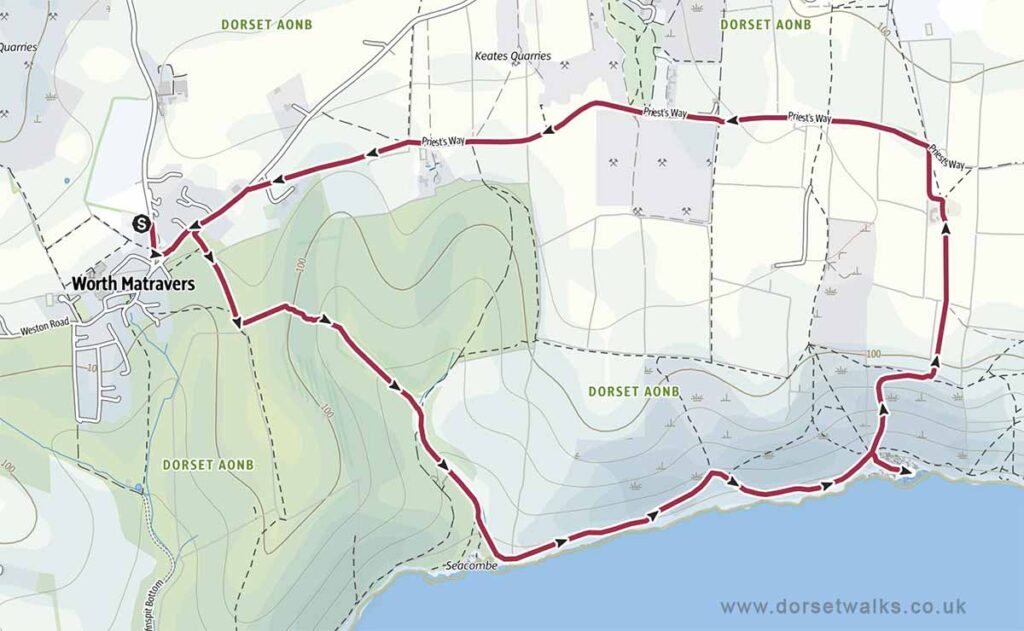 Worth Matravers to Seacombe and Dancing Ledge Walk Map