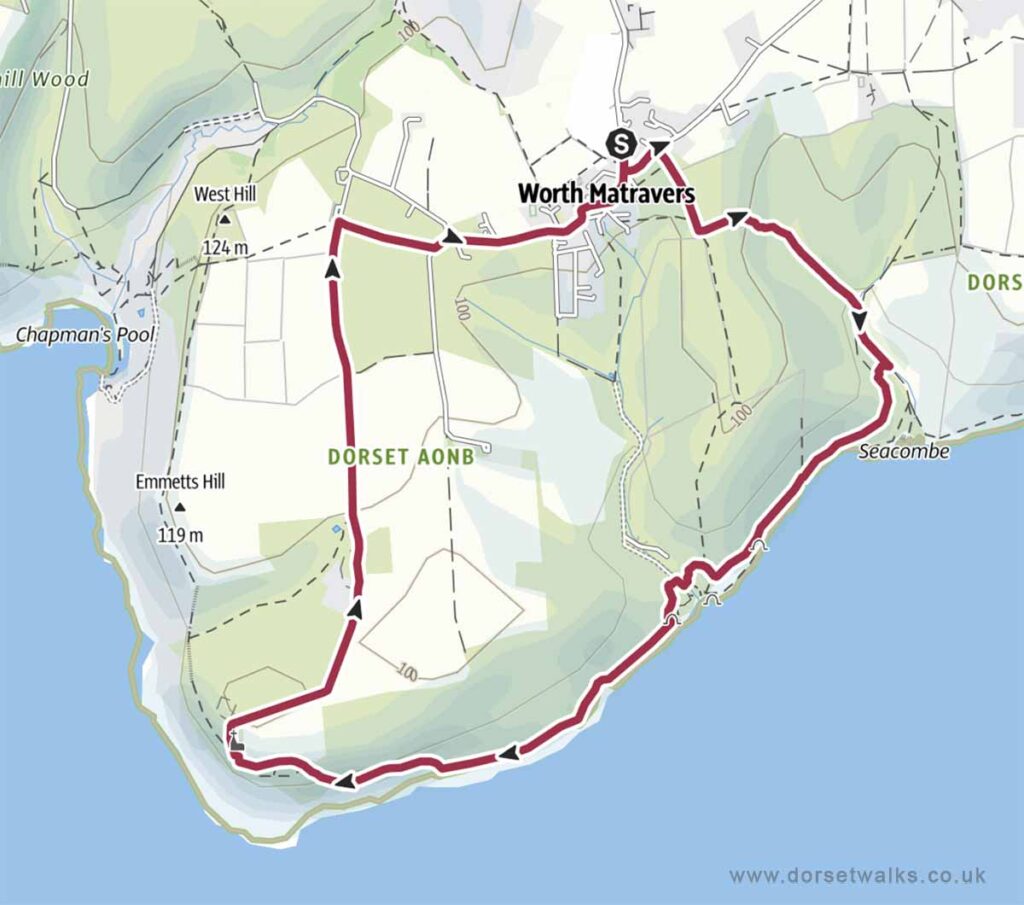 Worth Matravers to Seacombe and St Aldhelms Head Walk Map