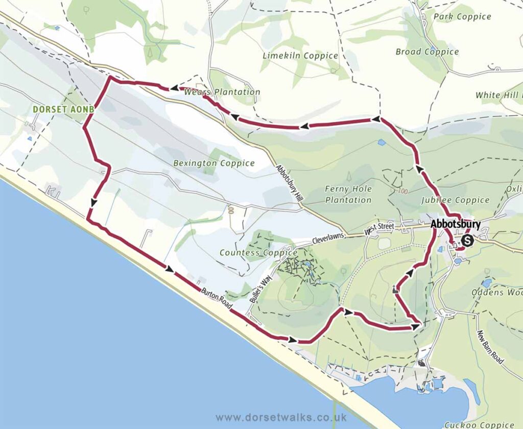 Abbotsbury to Tulks Hill Walk Map 6.3 miles circular