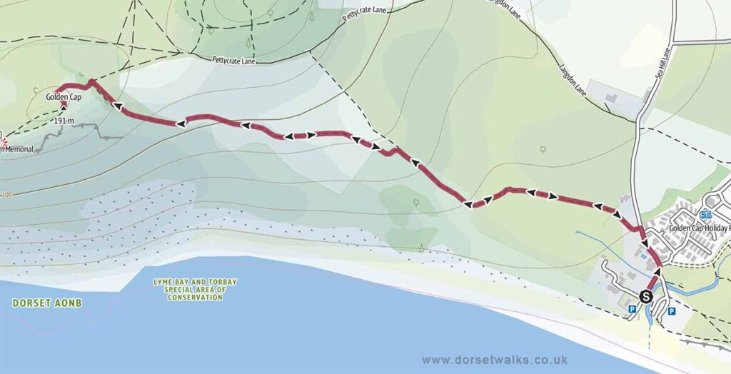 Seatown to Golden Cap Walk Map 2.1 miles out and back