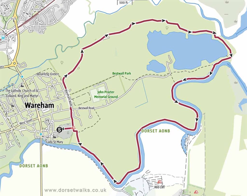 Wareham Two Rivers Walk (extended) Map 3.9 miles circular