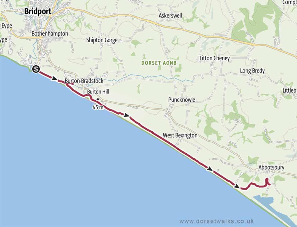 West Bay to Abbotsbury SWCP Walk Map 9.1 miles one-way