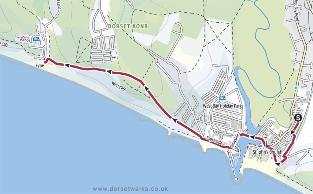 West Bay to Eype Beach Walk Map 3.1 miles circular