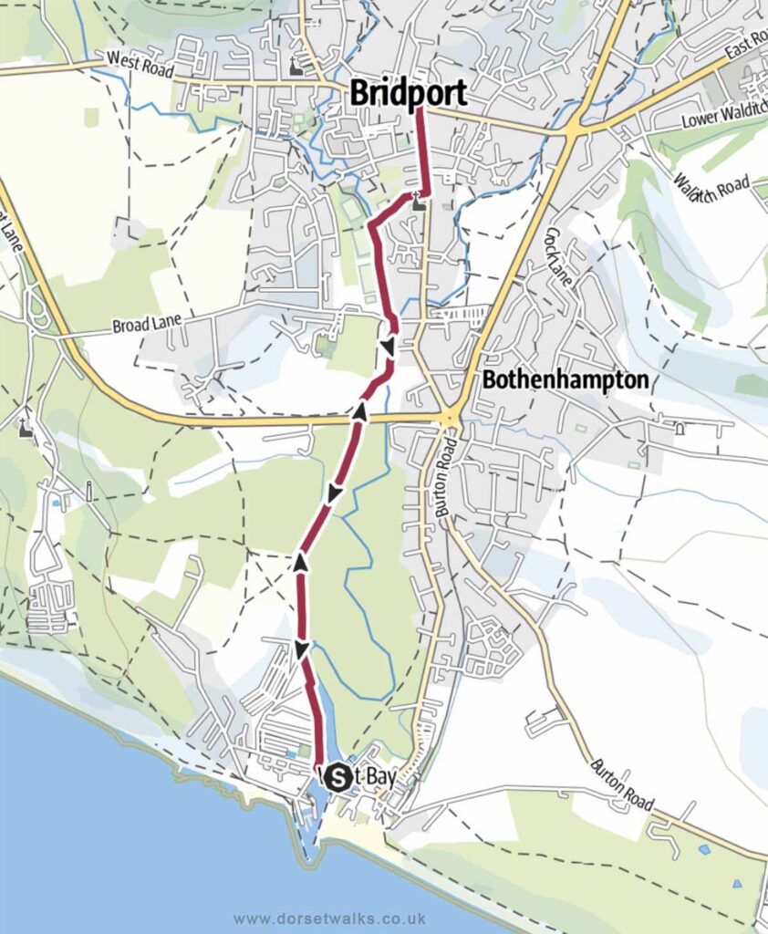 West Bay to Bridport Walk Map 3.5 miles out and back