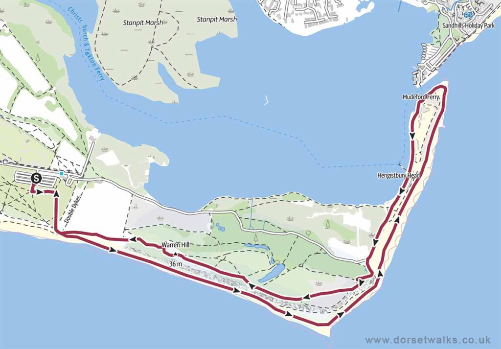 Hengistbury Head Beach to Mudeford Sandbank Walk Map 4.2 miles circular