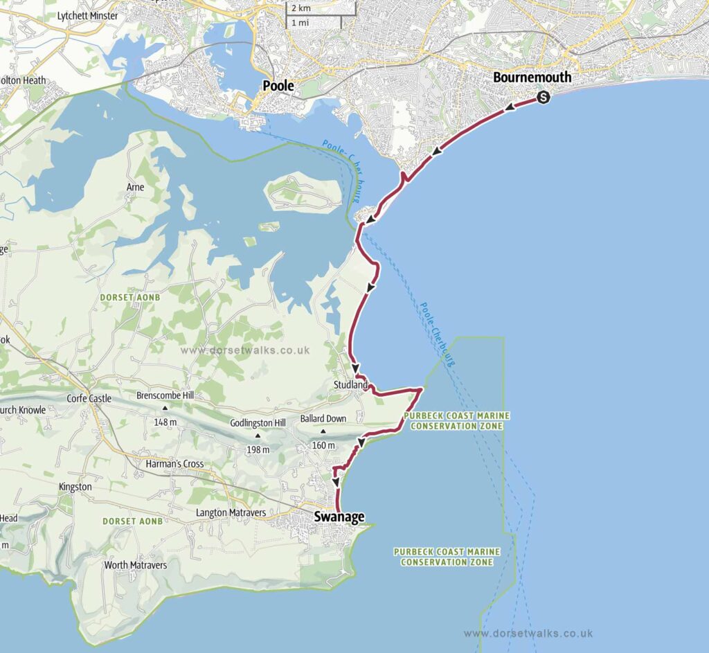 Bournemouth Pier to Swanage Walk 12.2 miles one-way