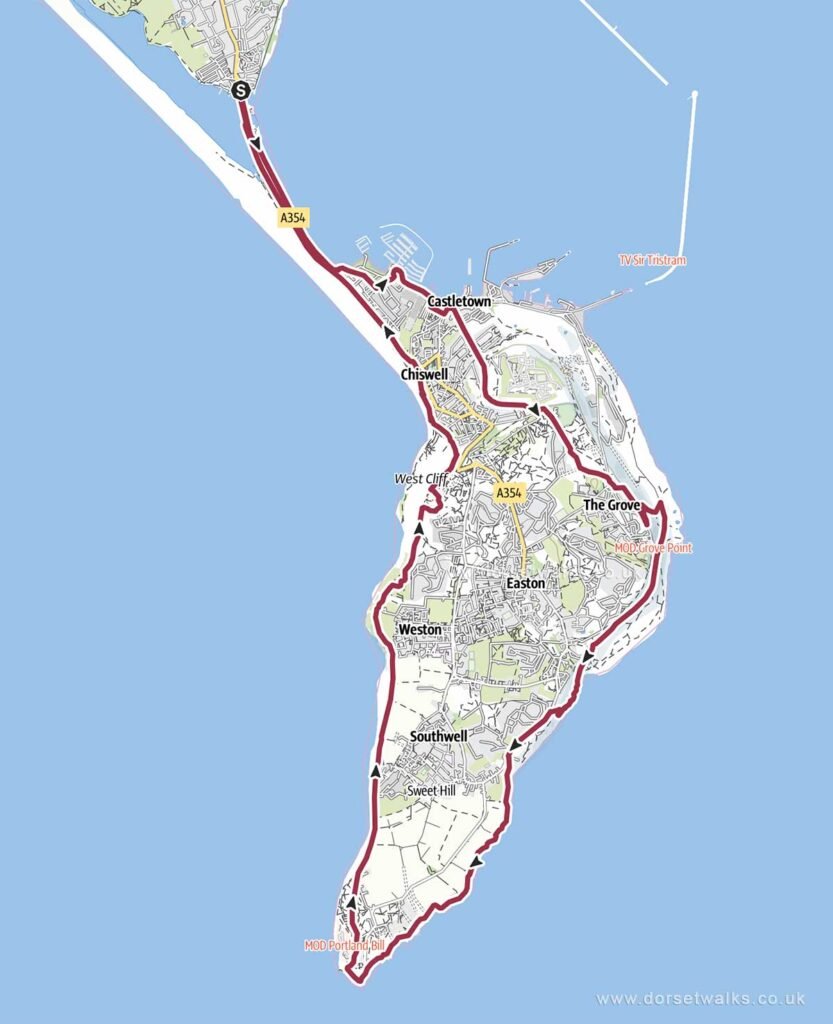 Isle of Portland Circuit Map (clockwise direction)