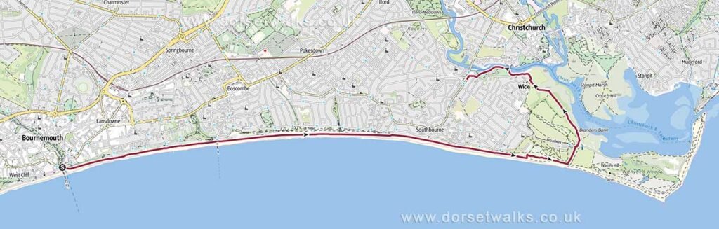 Bournemouth Pier to Hengistbury Head and Tuckton Bridge Walk Map