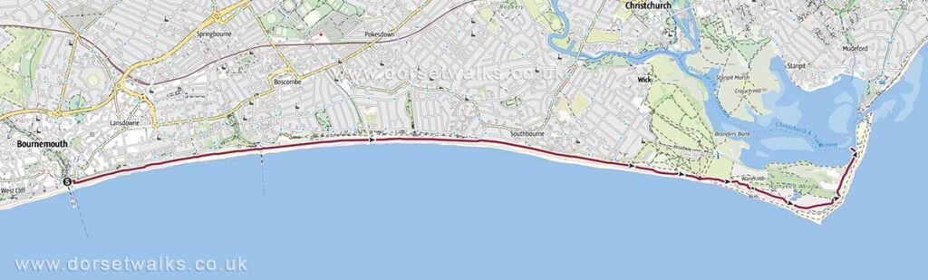 Bournemouth Pier to Hengistbury Head and Mudeford Sandbanks Walk Map