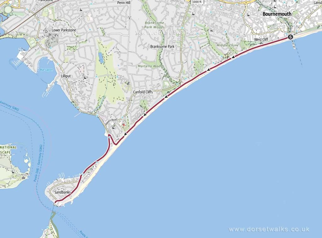Bournemouth Pier to Sandbanks Ferry Walk Map
