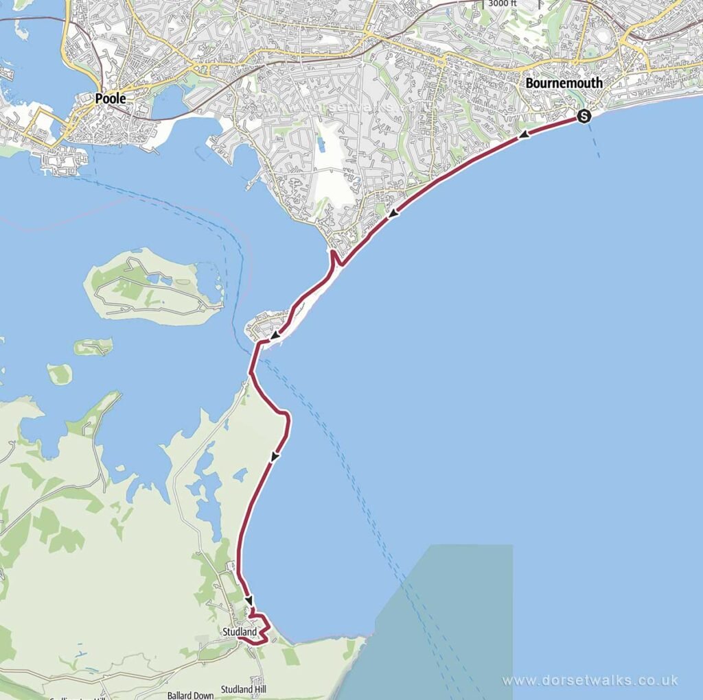 Bournemouth Pier to Studland Village Walk Map