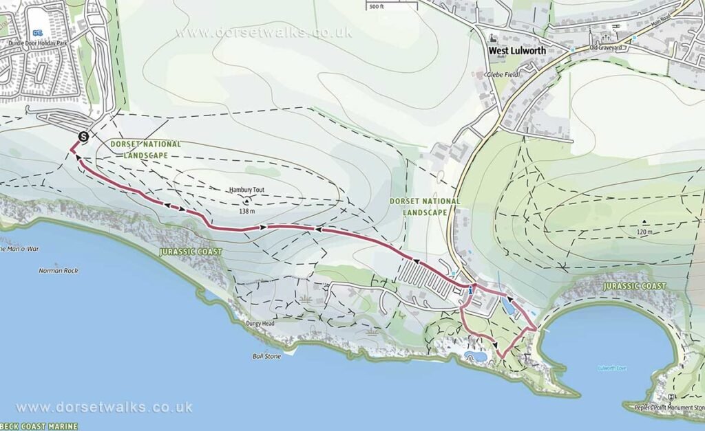 Durdle Door to Lulworth Cove Walk Map
