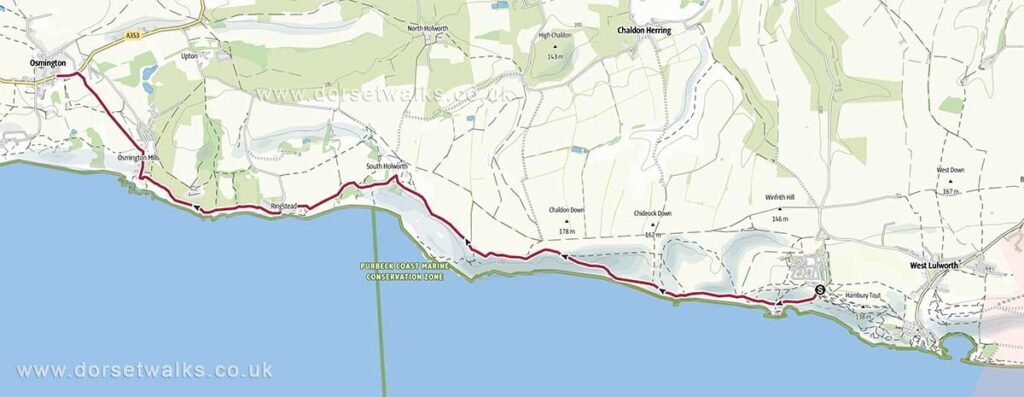 Durdle Door to Osmington Village Walk Map