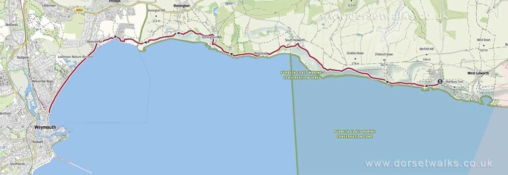 Durdle Door to Weymouth Walk Map