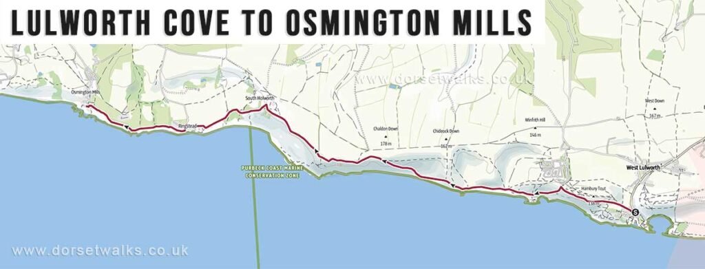 Lulworth Cove to Osmington Mills Walk Map