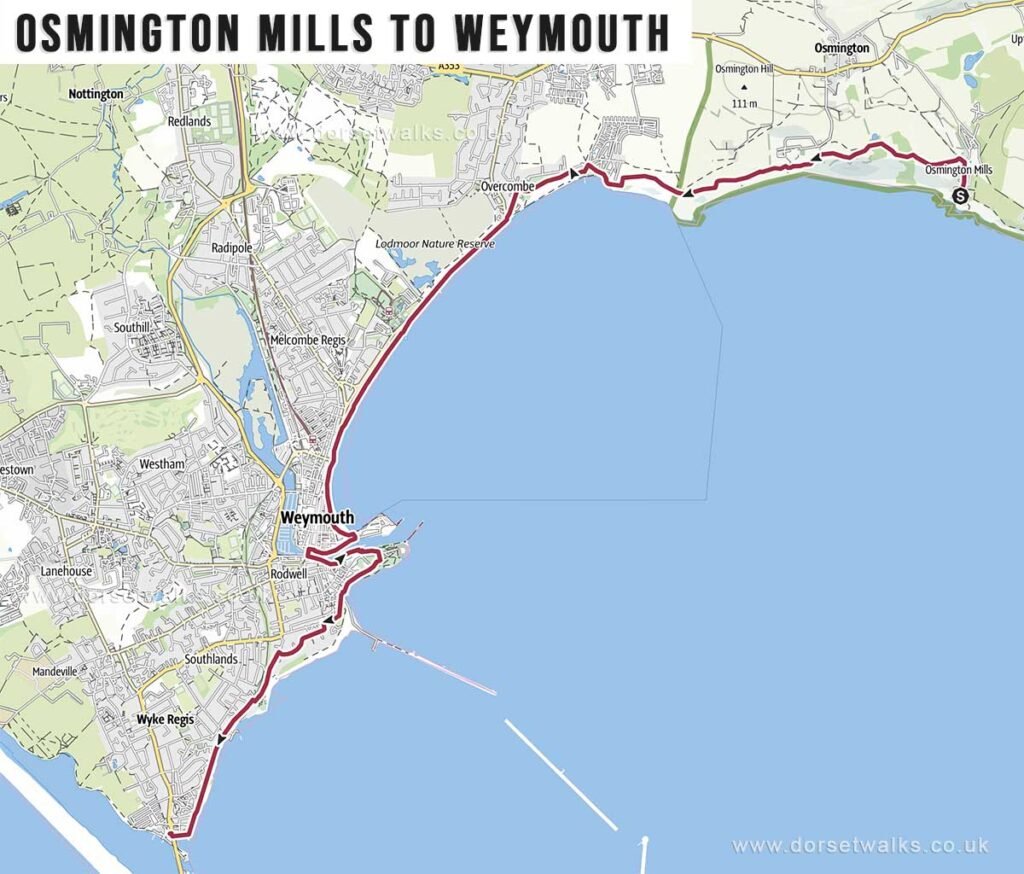 Osmington Mills to Weymouth (Ferrybridge) Walk Map