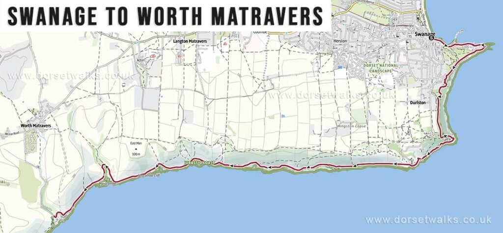 Swanage to Worth Matravers (Winspit) Walk Map
