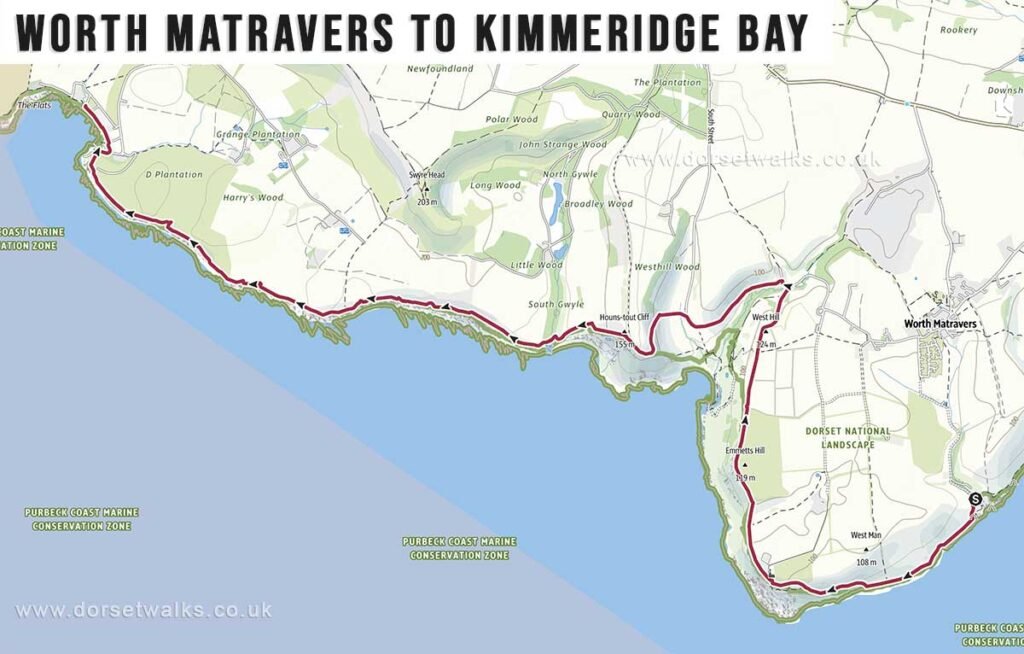 Worth Matravers to Kimmeridge Bay Walk Map